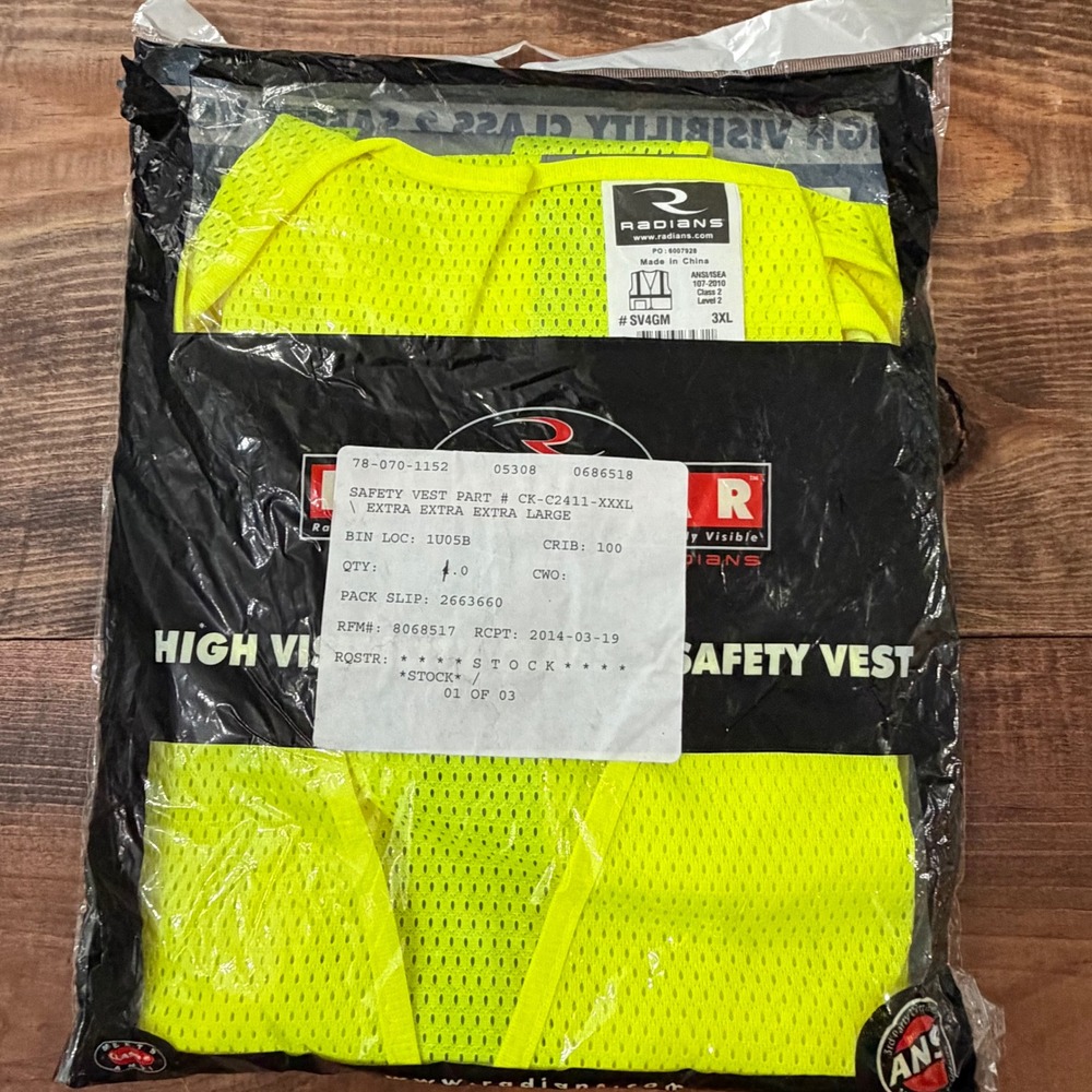 Radians SV4GM High Visibility Class 2 Safety Vest Neon Yellow Mesh 3XL New
